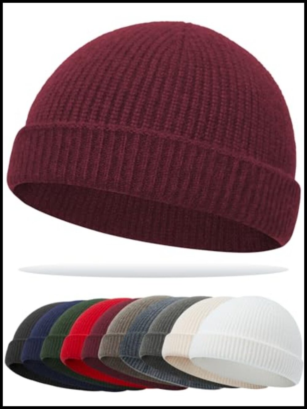 Merino Wool Fisherman Beanie Thin Knit Cuffed Skull Cap Unisex